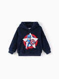 Marvel Toddler Boy Captain America Embroidered Coral Fleece Hooded Sweatshirt Deep Blue