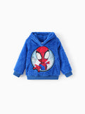 Marvel Toddler Boy Spider-Man Embroidered Coral Fleece Hooded Sweatshirt Blue