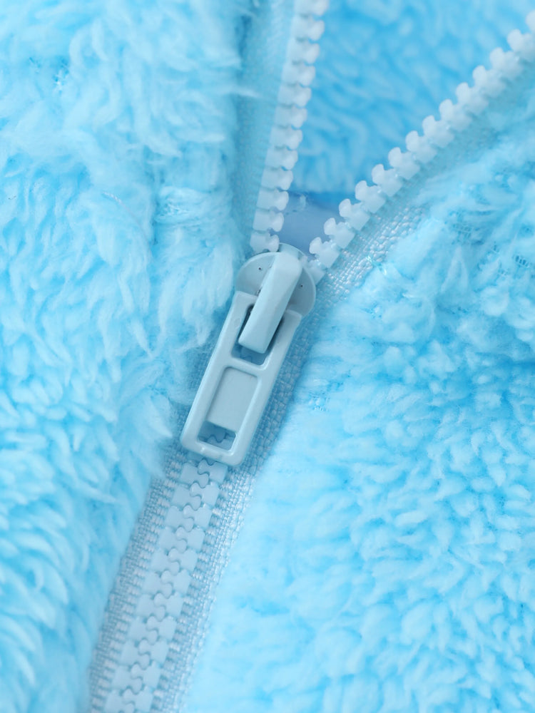 Disney Frozen Toddler/Kids Girl Elsa Double-Sided Fleece Fabric and Stand Collar Zipper Jacket Light Blue