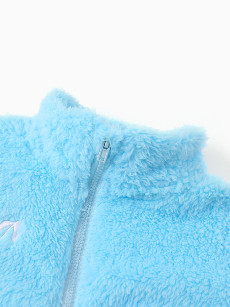 Disney Frozen Toddler/Kids Girl Elsa Double-Sided Fleece Fabric and Stand Collar Zipper Jacket Light Blue