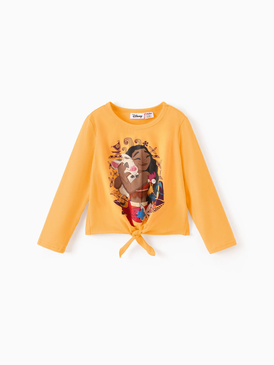 Ensemble 2 pièces haut à manches longues et leggings à nœud Moana pour petite fille, motif princesse Disney, orange