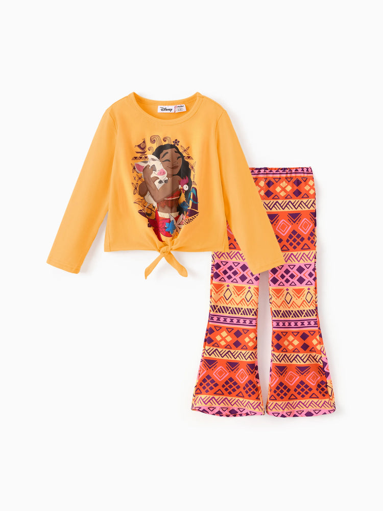 Disney Princess Toddler/ Kid Girl 2pcs Moana Bow Design Long-sleeve Top and Leggings Set Orange
