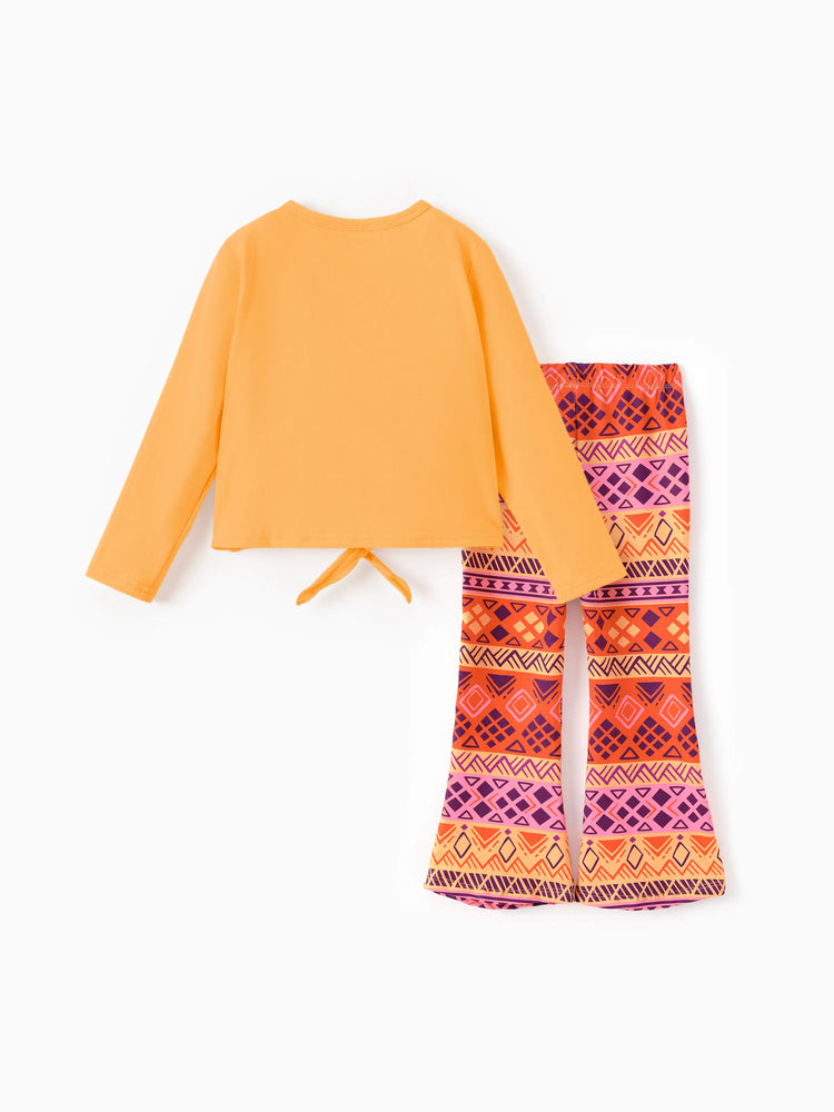 Disney Princess Toddler/ Kid Girl 2pcs Moana Bow Design Long-sleeve Top and Leggings Set Orange