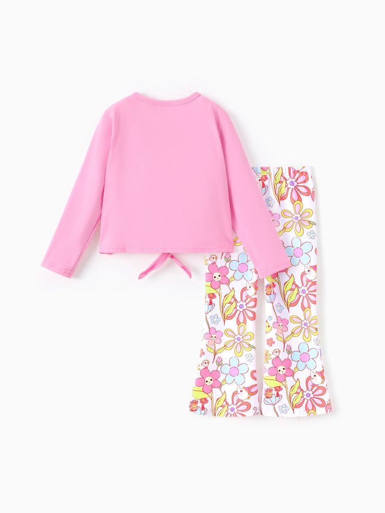 Disney Princess Toddler/ Kid Girl 2pcs Bow Design Long-sleeve Top and Leggings Set Pink