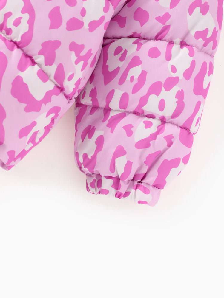 Doudoune à capuche en polyester imprimé léopard Minnie Mouse pour fille, motif Disney Mickey et ses amis, rose