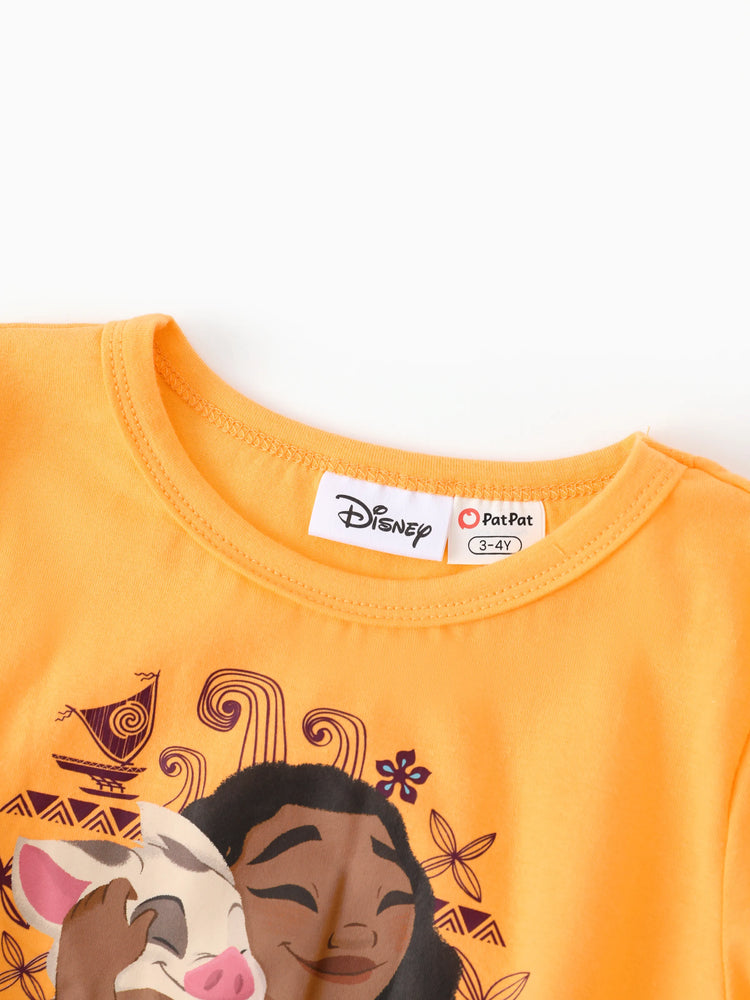 Disney Princess Toddler/ Kid Girl 2pcs Moana Bow Design Long-sleeve Top and Leggings Set Orange