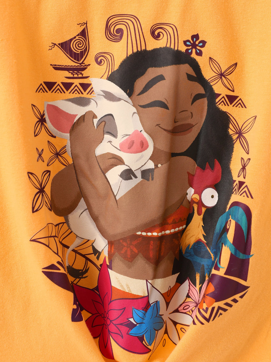 Ensemble 2 pièces haut à manches longues et leggings à nœud Moana pour petite fille, motif princesse Disney, orange