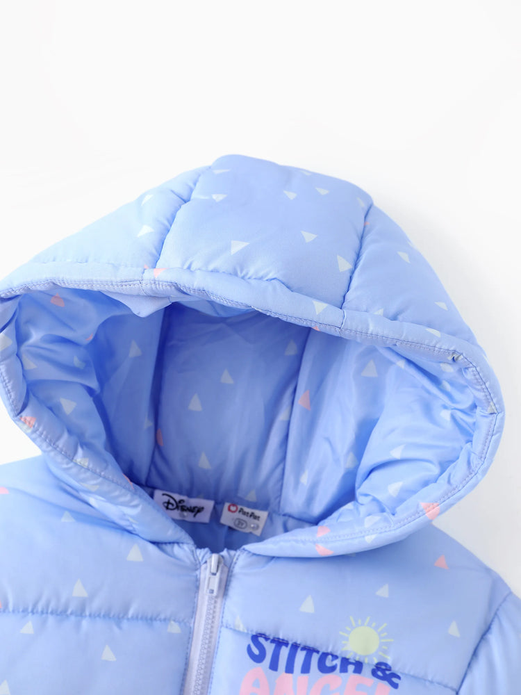 Doudoune à capuche en polyester à motif géométrique Disney Stitch pour petite fille (bleue)