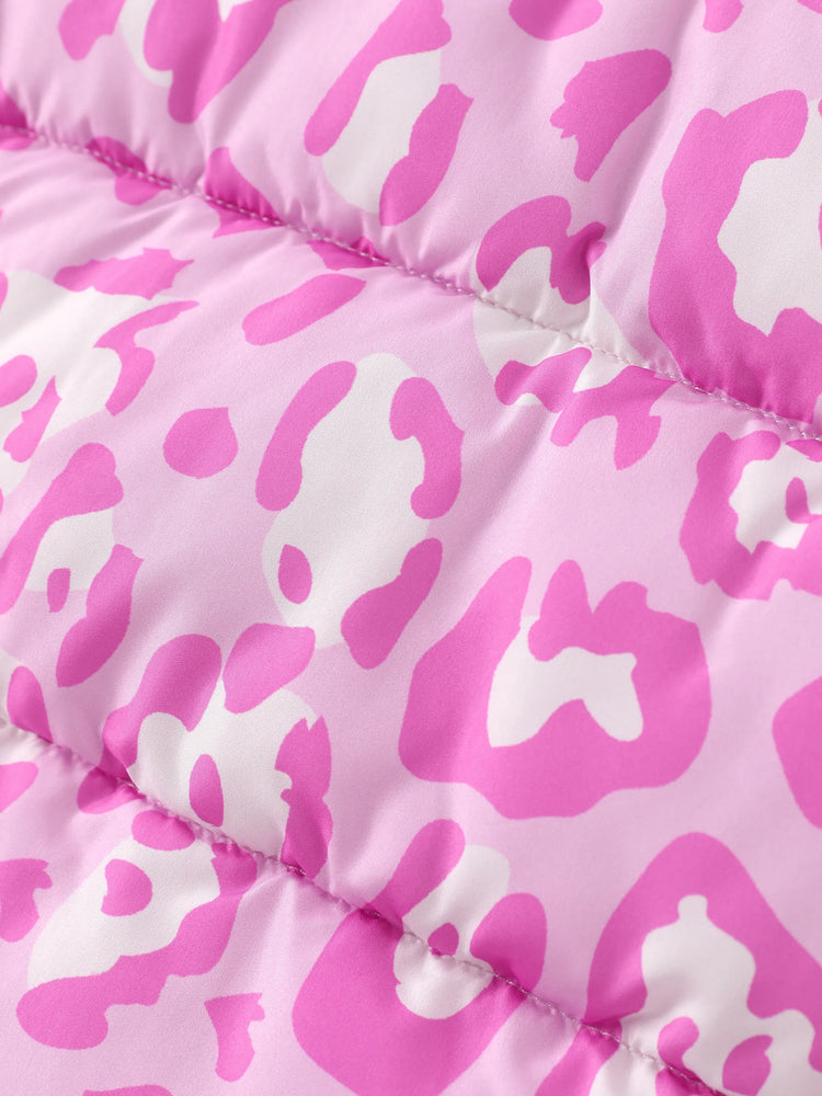 Doudoune à capuche en polyester imprimé léopard Minnie Mouse pour fille, motif Disney Mickey et ses amis, rose