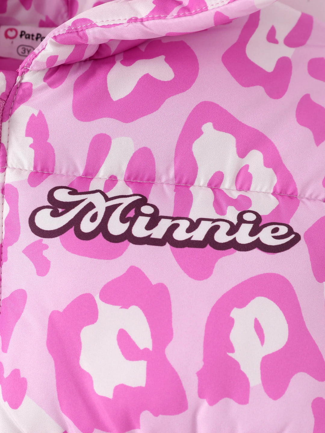 Doudoune à capuche en polyester imprimé léopard Minnie Mouse pour fille, motif Disney Mickey et ses amis, rose