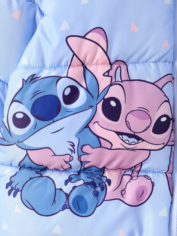 Doudoune à capuche en polyester à motif géométrique Disney Stitch pour petite fille (bleue)