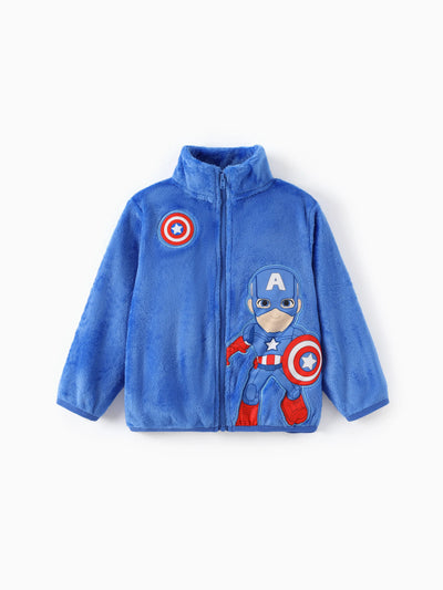 Marvel Toddler Boy Captain America Stand Collar Flannelette fabric Zipper Jacket Blue