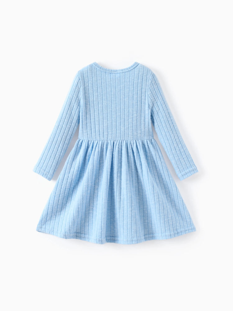 Disney Frozen Toddler Girl Elsa Ribbed Knitted Fabric Longsleeves Dress Blue
