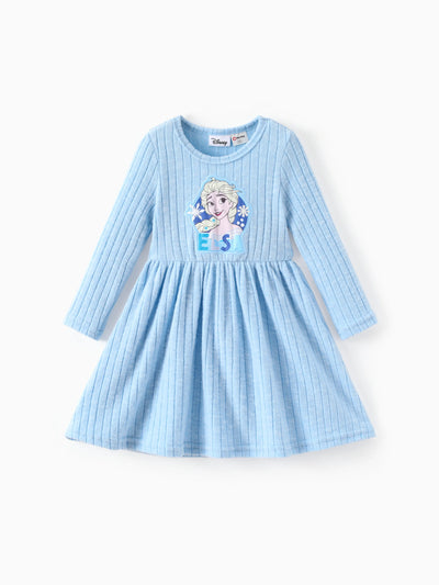 Disney Frozen Toddler Girl Elsa Ribbed Knitted Fabric Longsleeves Dress Blue