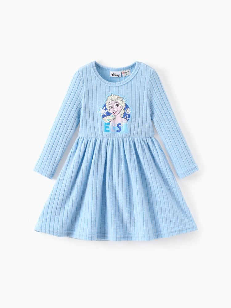Disney Frozen Toddler Girl Elsa Ribbed Knitted Fabric Longsleeves Dress Blue