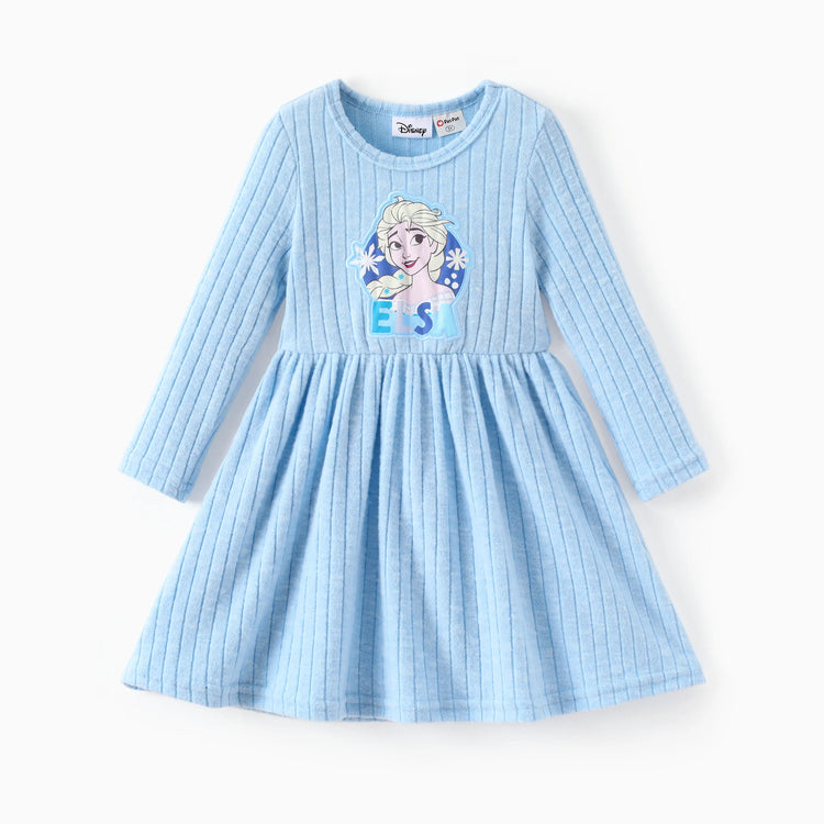 Disney Frozen Toddler Girl Elsa Ribbed Knitted Fabric Longsleeves Dress Blue