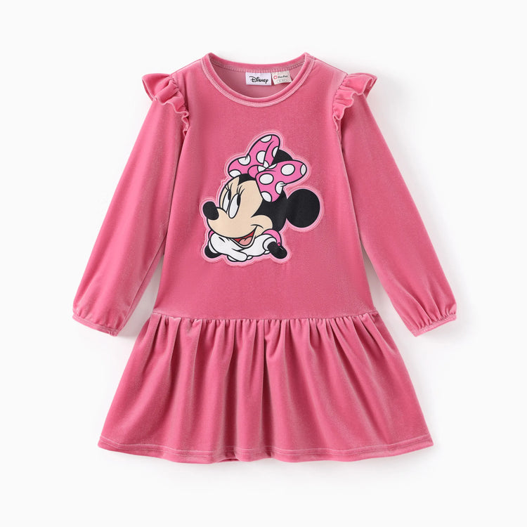 Disney Mickey and Friends Christmas Toddler/Kid Girl Minnie Mouse Velvet Ruffle Dress Pink