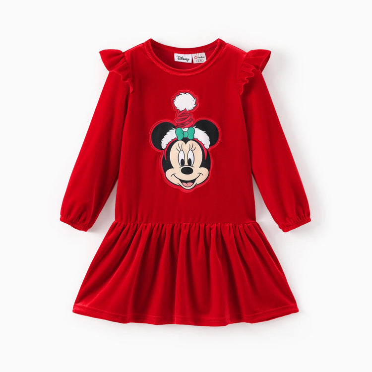 Robe de Noël à volants en velours rouge Disney Mickey et ses amis pour petite fille