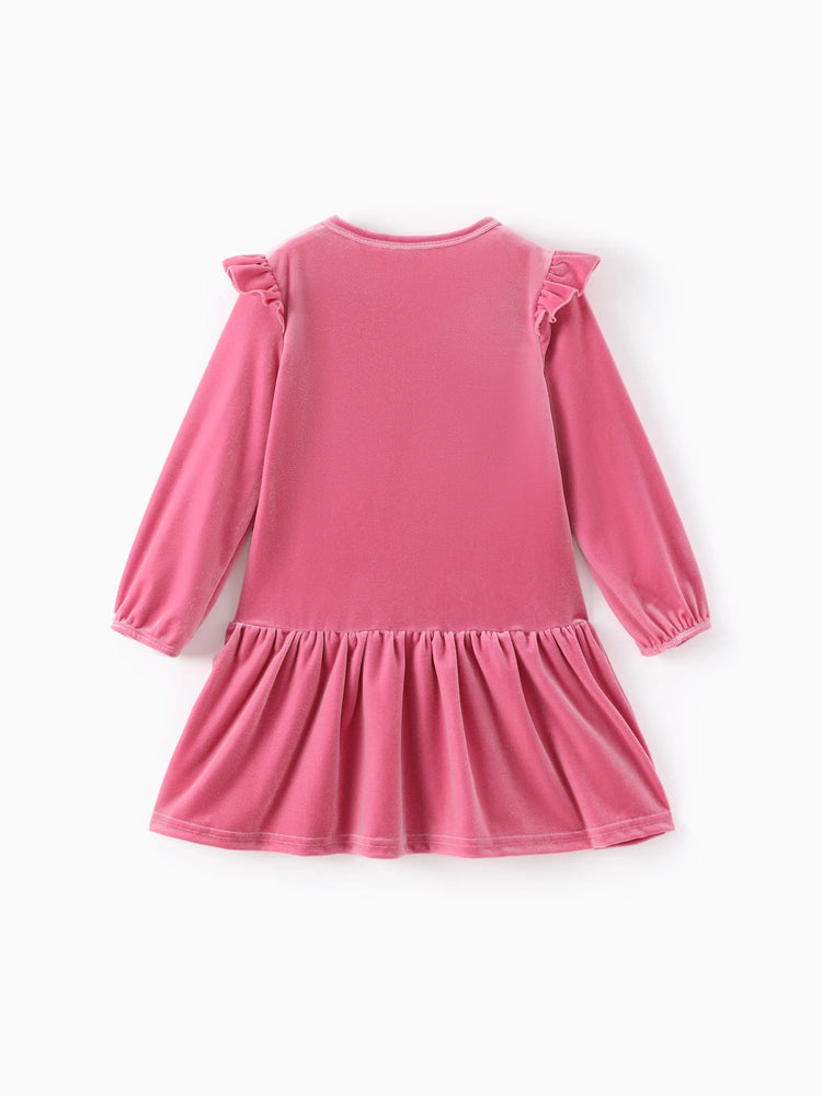 Disney Mickey and Friends Christmas Toddler/Kid Girl Minnie Mouse Velvet Ruffle Dress Pink