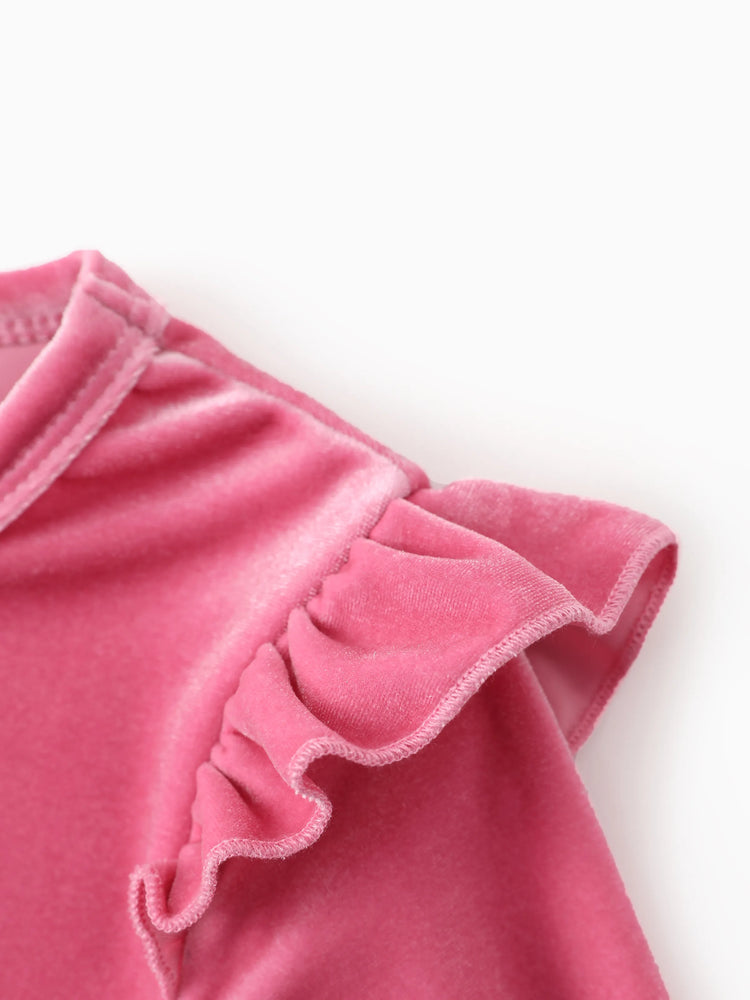 Disney Mickey and Friends Christmas Toddler/Kid Girl Minnie Mouse Velvet Ruffle Dress Pink