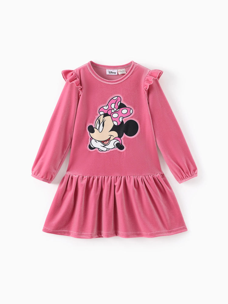 Disney Mickey and Friends Christmas Toddler/Kid Girl Velvet Ruffle Dress Pink