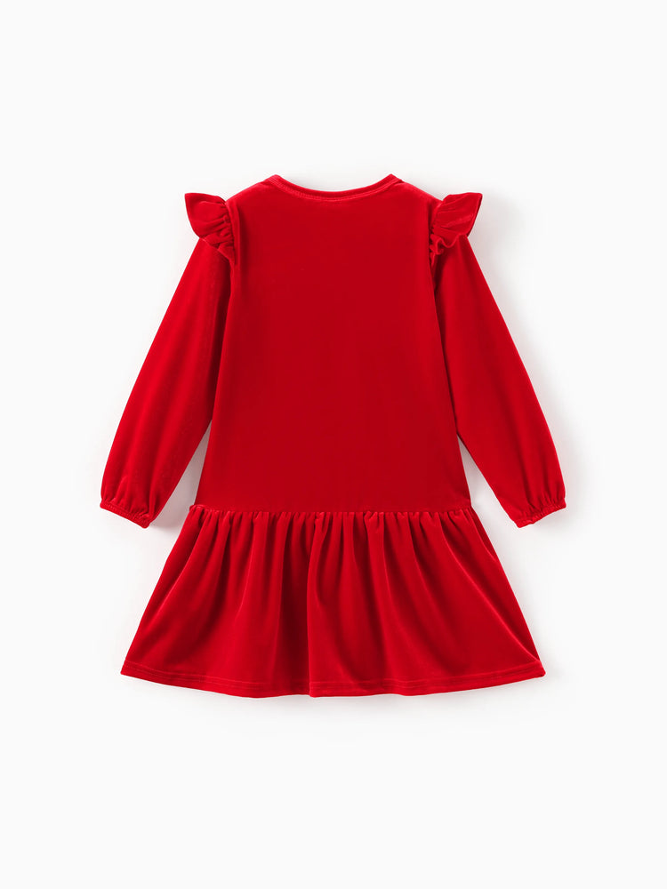 Robe de Noël à volants en velours rouge Disney Mickey et ses amis pour petite fille
