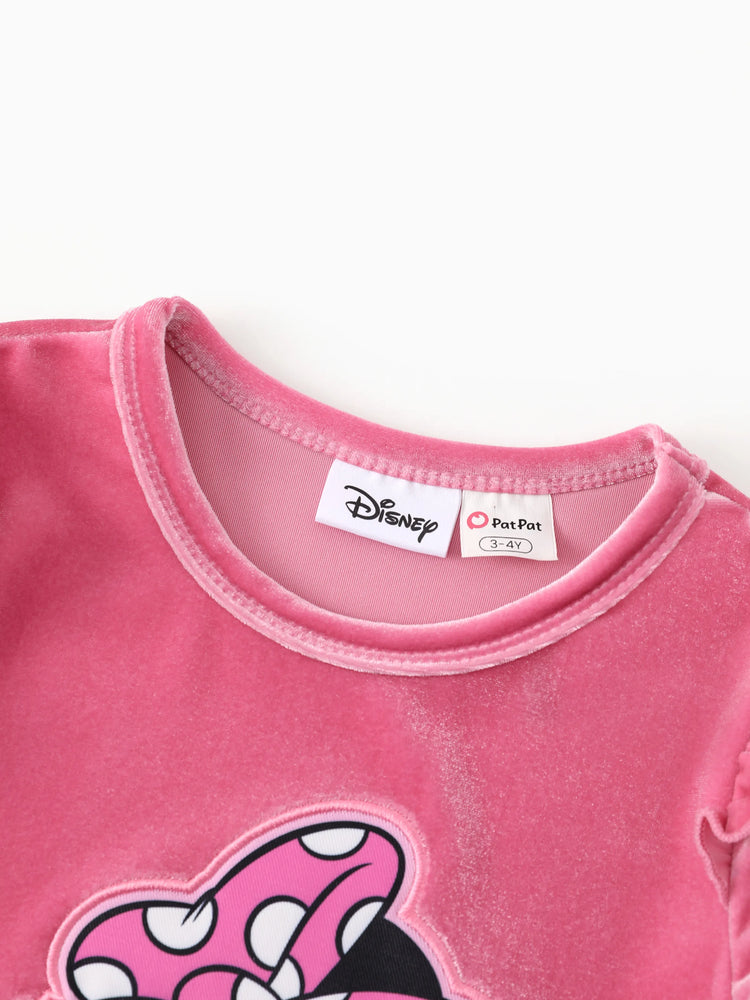 Disney Mickey and Friends Christmas Toddler/Kid Girl Minnie Mouse Velvet Ruffle Dress Pink