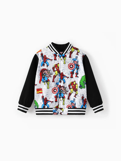 Marvel Toddler/Kids Boy Spider-Man/ Captain America/ IronMan/ Green Hulk Allover Print Stand Collar Jacket Black