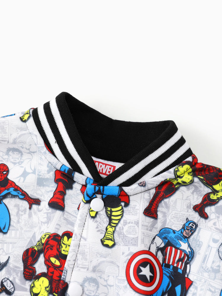 Marvel Toddler/Kids Boy Spider-Man/ Captain America/ IronMan/ Green Hulk Allover Print Stand Collar Jacket Black