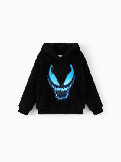 Marvel Toddler Boy Venom Embroidered Coral Fleece Hooded Sweatshirt Black