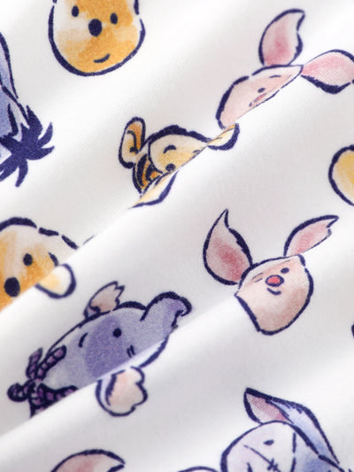 Disney Winnie the Pooh Baby Boy/Girl 2pcs Winnie/Piglet/Eeyore Allover Prints Snap Closure Bodysuit and Pants Sets White