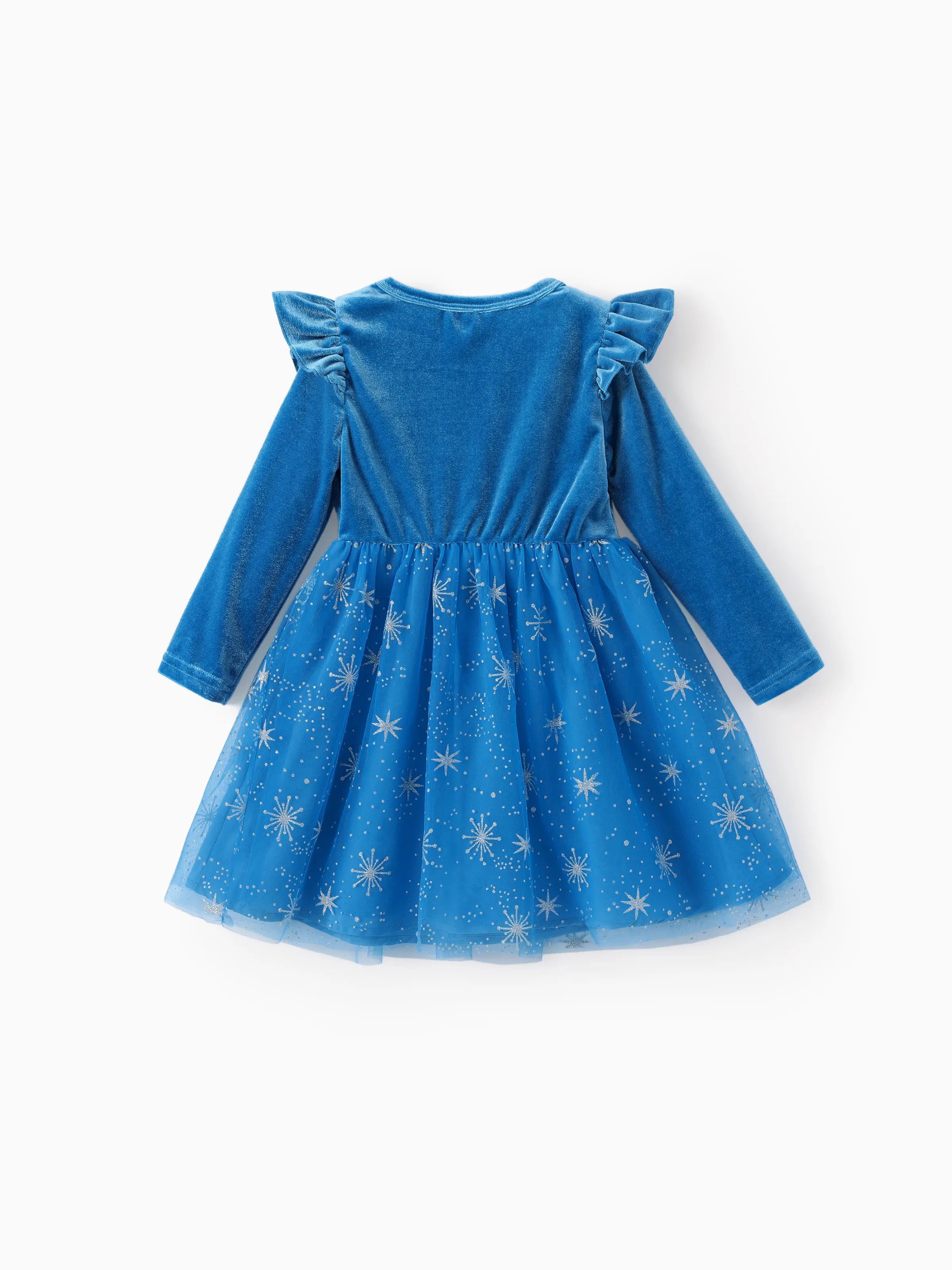 Disney Frozen Toddler Girl Elsa Flutter-Sleeve Velvet Mesh Spliced Dress Blue, Blue / 3-4 Years Disney Frozen Toddler Girl Elsa Flutter-Sleeve Velvet Mesh Spliced Dress Blue, Blue / 3-4 Years