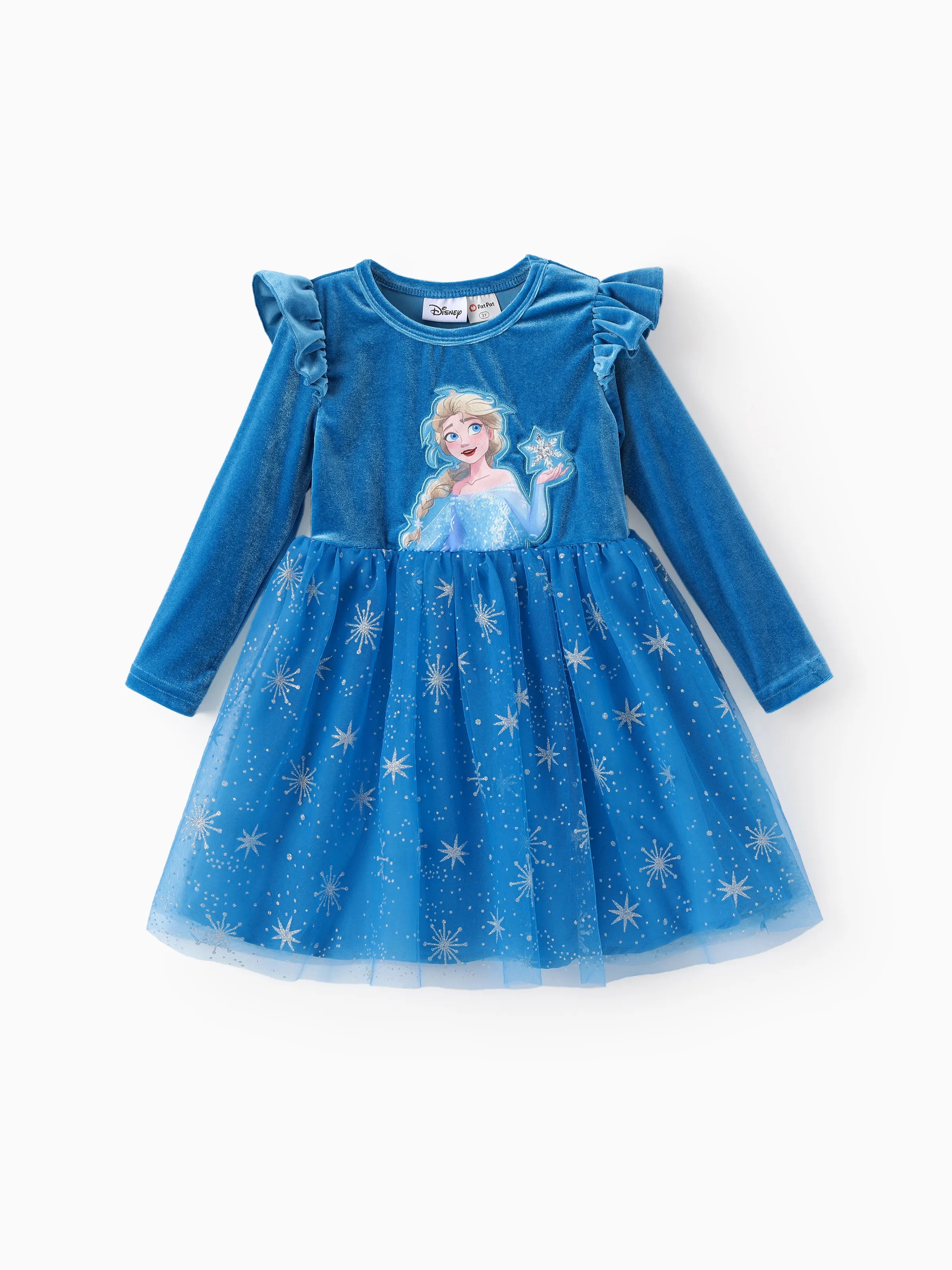 Disney Frozen Toddler Girl Elsa Flutter-sleeve Velvet Mesh Spliced Dre - PatPat Disney Frozen Toddler Girl Elsa Flutter-sleeve Velvet Mesh Spliced Dre - PatPat