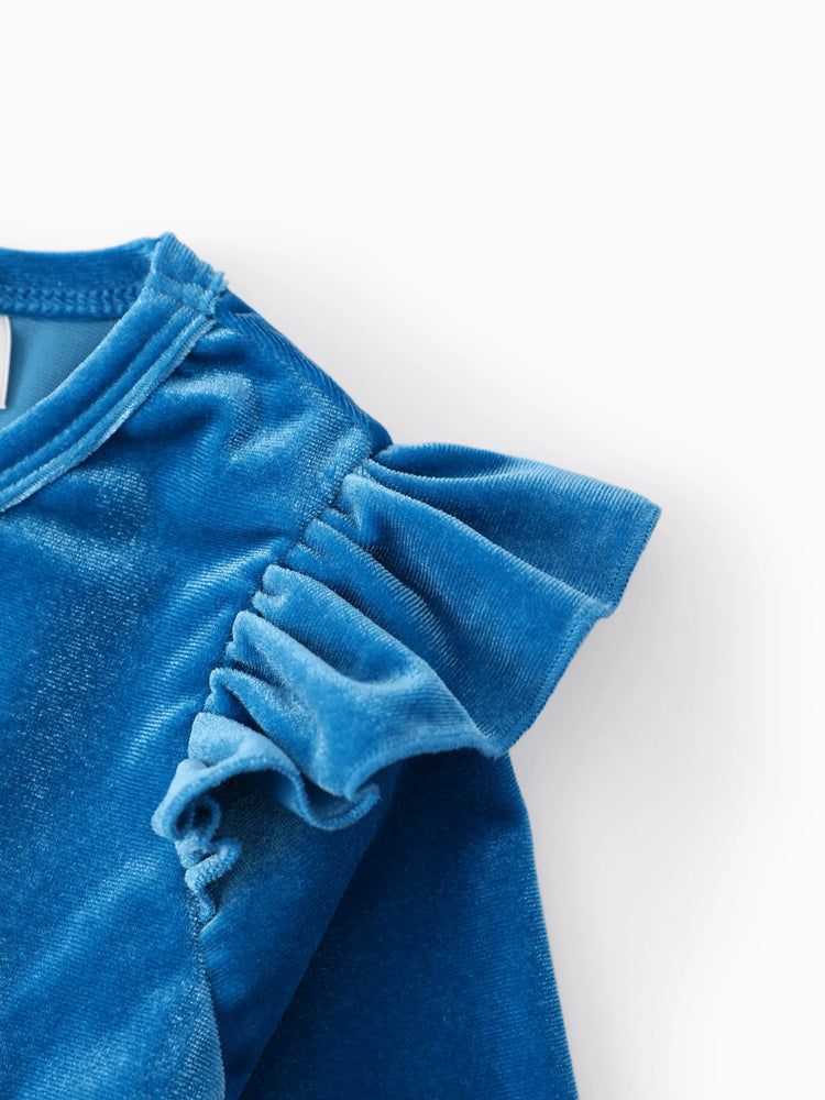 Disney Die Eiskönigin Kleinkind Mädchen Elsa Kleid aus gespleißtem Samt mit Flutterärmeln blau