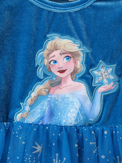 Disney Frozen Toddler Girl Elsa Flutter-sleeve Velvet Mesh Spliced Dress Blue