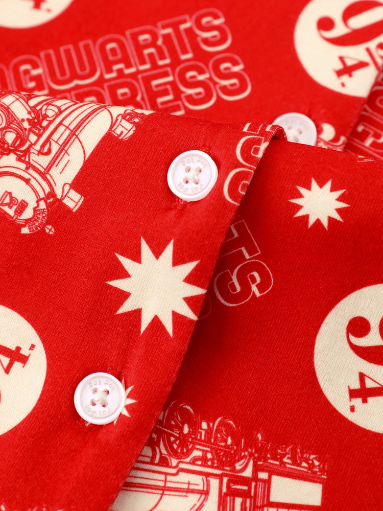 Harry Potter Christmas Matching Family Pajamas Set Hogwarts Express Pattern Long-sleeve Collared PJS with Christmas Socks Red