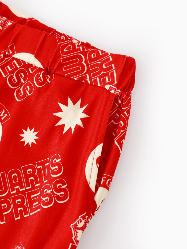 Harry Potter Christmas Matching Family Pajamas Set Hogwarts Express Pattern Long-sleeve Collared PJS with Christmas Socks Red