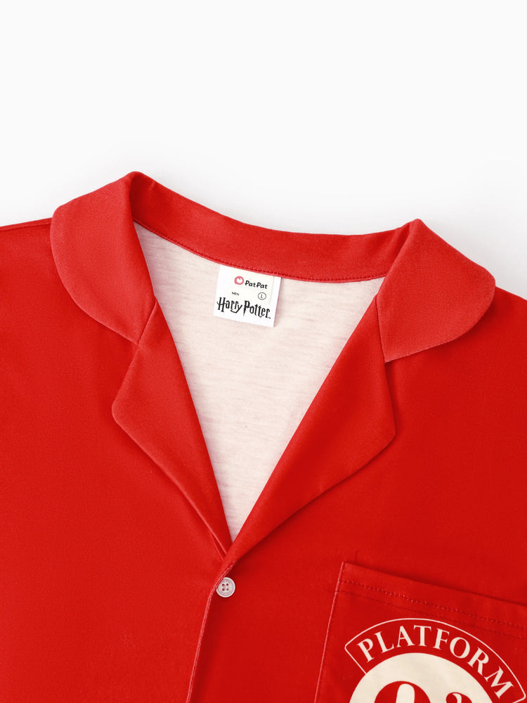 Harry Potter Christmas Matching Family Pajamas Set Hogwarts Express Pattern Long-sleeve Collared PJS with Christmas Socks Red