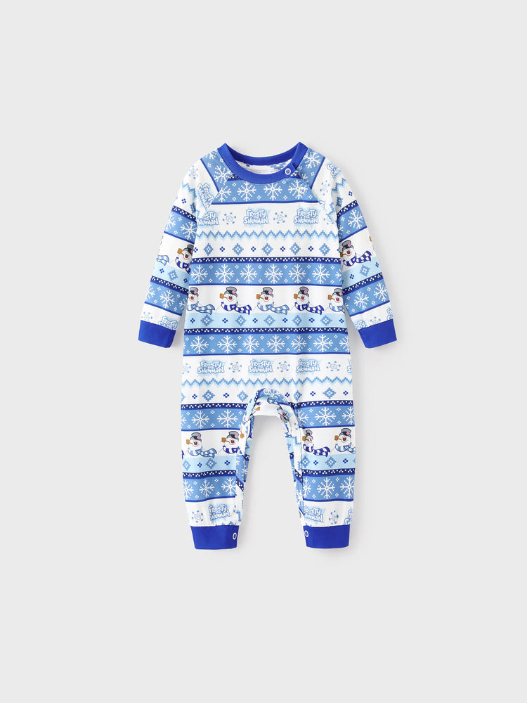 Frosty the Snowman Christmas Family Matching Pajamas Set with Christmas Socks Blue