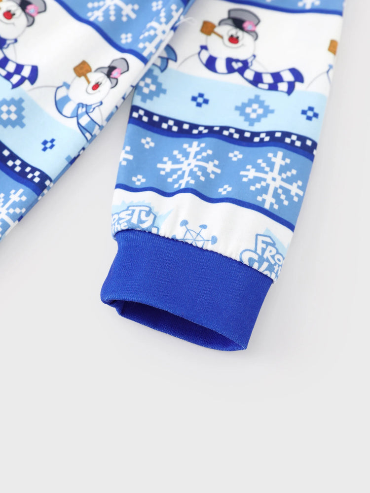 Frosty the Snowman Christmas Family Matching Pajamas Set with Christmas Socks Blue