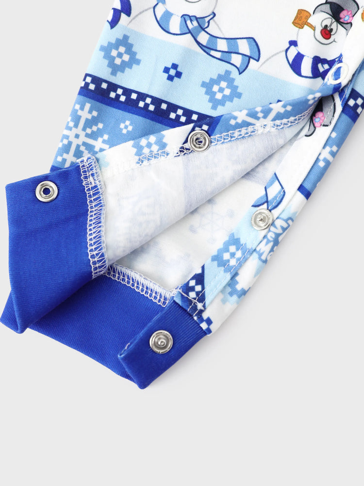 Frosty the Snowman Christmas Family Matching Pajamas Set with Christmas Socks Blue