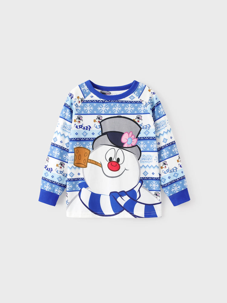 Frosty the Snowman Christmas Family Matching Pajamas Set with Christmas Socks Blue