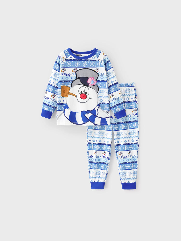 Frosty the Snowman Christmas Family Matching Pajamas Set with Christmas Socks Blue