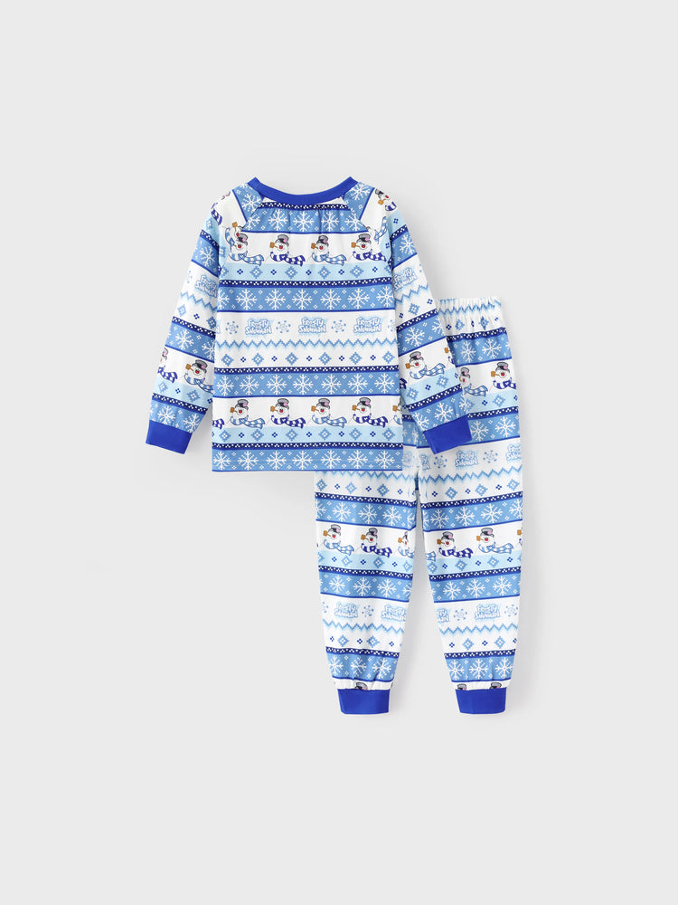 Frosty the Snowman Christmas Family Matching Pajamas Set with Christmas Socks Blue