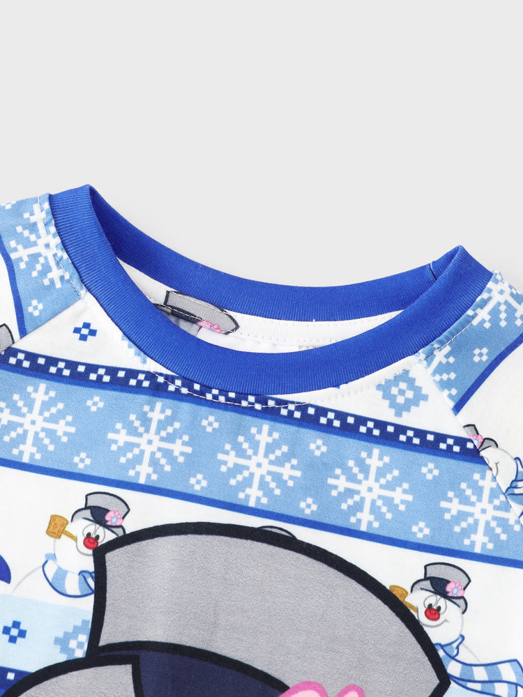 Frosty the Snowman Christmas Family Matching Pajamas Set with Christmas Socks Blue