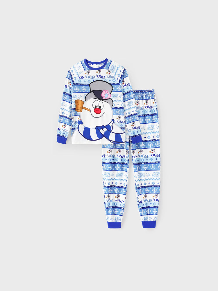 Frosty the Snowman Christmas Family Matching Pajamas Set with Christmas Socks Blue