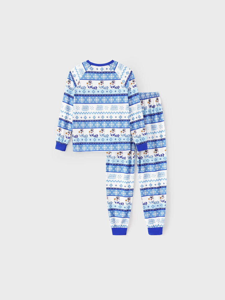 Frosty the Snowman Christmas Family Matching Pajamas Set with Christmas Socks Blue