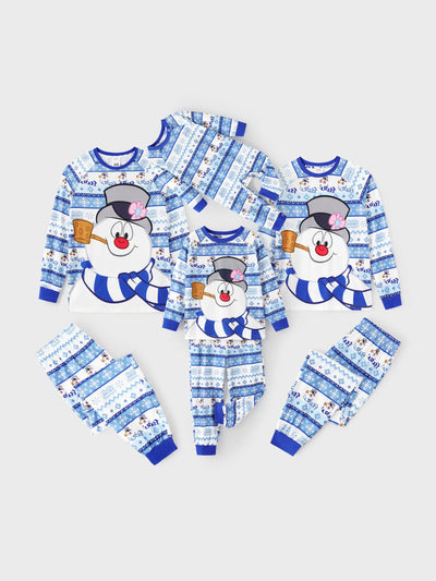 Frosty the Snowman Christmas Family Matching Pajamas Set with Christmas Socks Blue