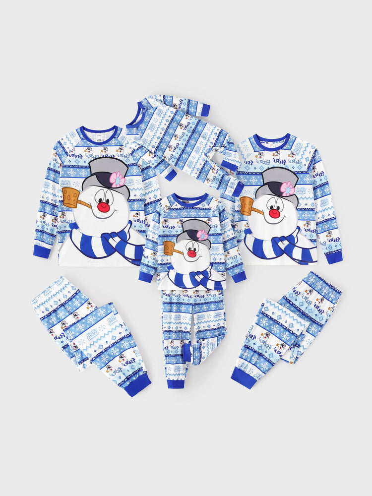 Frosty the Snowman Christmas Family Matching Pajamas Set with Christmas Socks Blue