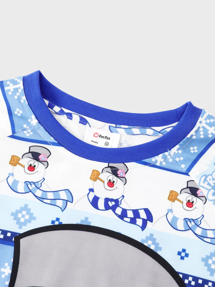 Frosty the Snowman Christmas Family Matching Pajamas Set with Christmas Socks Blue
